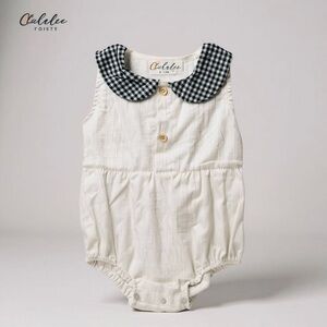 Infant White Romper with Black Collar